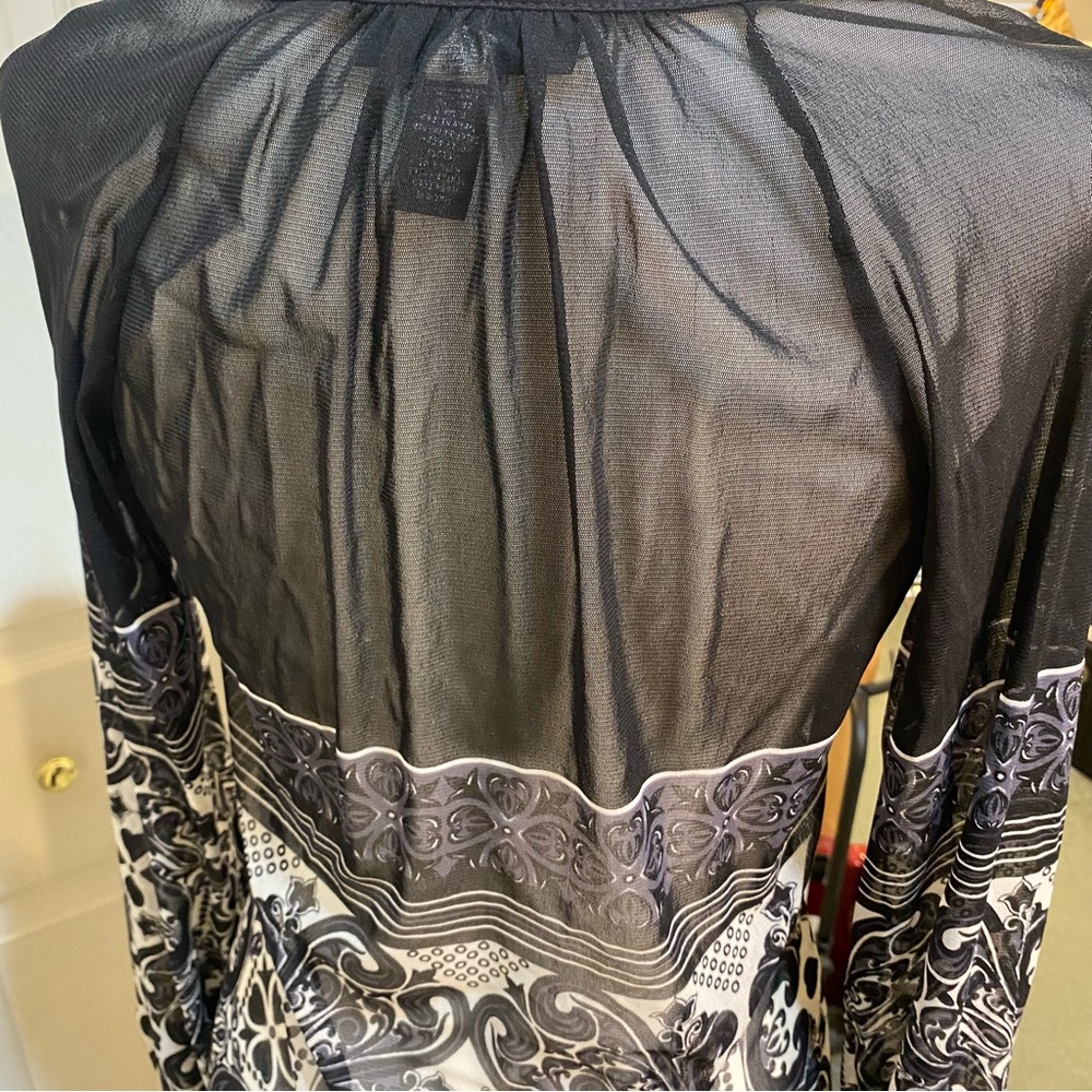 INC International Concepts Black and White Sheer Blouse - Picture 3 of 4